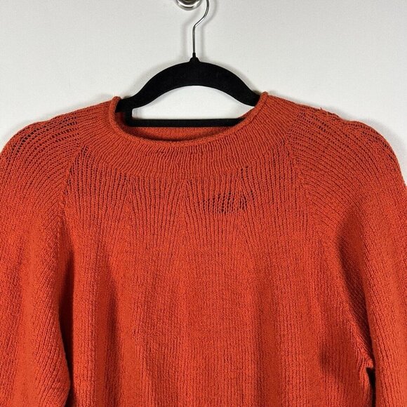 EILEEN FISHER Cotton Roll Neck Knit Sweater Large Orange Cottagecore‎ Fisherman - Picture 3 of 8